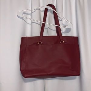 Dark Red faux leather Handbag Large Multi Compartment